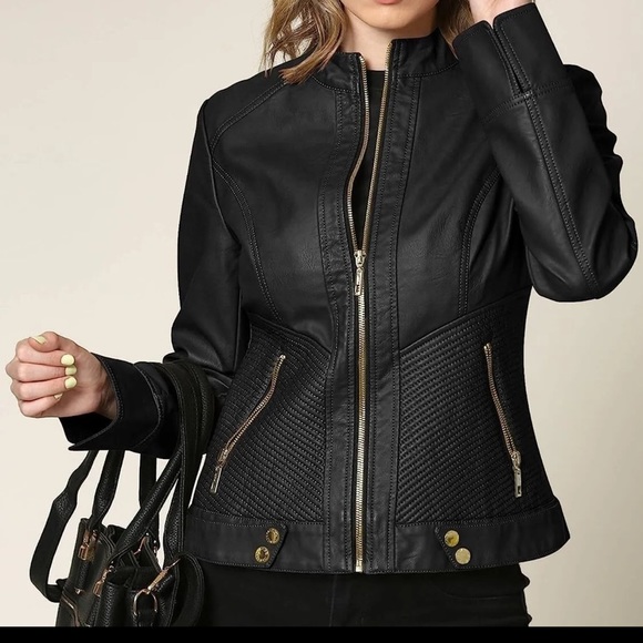 Johnny Was Jackets & Blazers - Made By Johnny MBJ Womens Faux Leather Zip Up Moto Biker Jacket